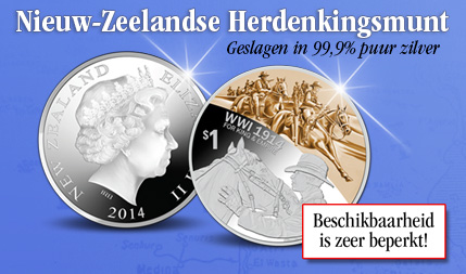 Zilveren Nieuw-Zeelandse munt 'WO1 - Mounted Rifle Brigade' verkrijgbaar voor € 99,95 - Amsterdams MuntKantoor